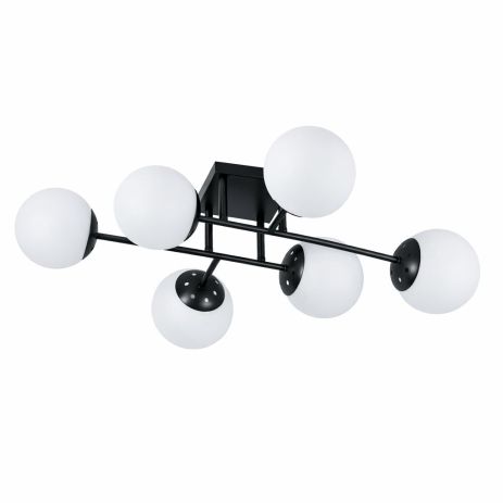 Стельова люстра VALESO DN05-6, 6 плафонів, метал + скло, чорний, E27, 60W