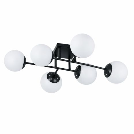 Стельова люстра VALESO DN05-6, 6 плафонів, метал + скло, чорний, E27, 60W