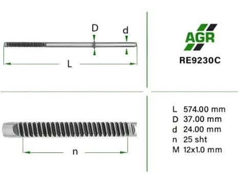 Шток рулевой рейки УР, новый, RENAULT KANGOO (KC0/1_) 97-, AGR (RE9230C)