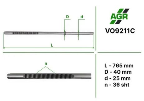 Шток рульової рейки ПК, новий, VOLVO C70 I кабрио 03.98-10.05;VOLVO C70 I купе 03.97-09.02, AGR (VO9211C)