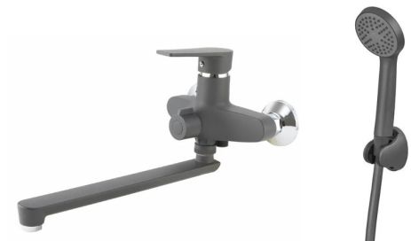 Смеситель для ванны из термопластика P-mix Oscar-006 Euro SET Graphite со шлангом, лейкой и кронштейном