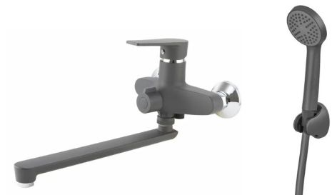 Смеситель для ванны из термопластика P-mix Oscar-006 Euro SET Graphite со шлангом, лейкой и кронштейном