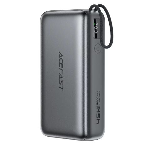 Повербанк ACEFAST M34 PD fast charging power bank with telescopic cable 20000mAh |1Type-C, 35W/3A, PD/QC| grey