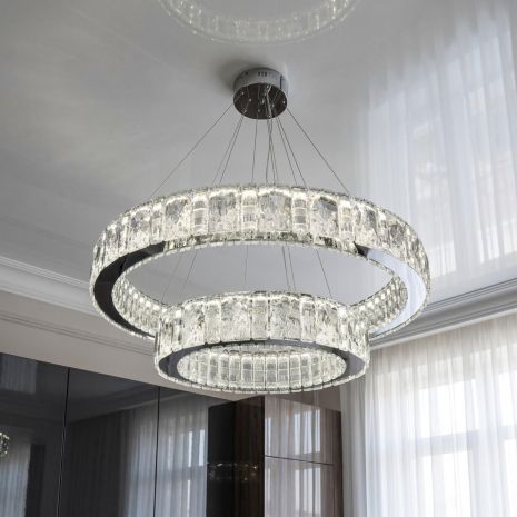 Люстра на два кольца с пультом Diasha 135W до 20 м² цвет Хром 585/800+500HR