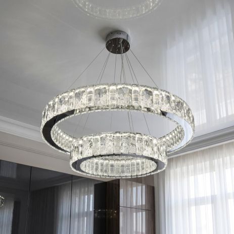 Люстра на два кольца с пультом Diasha 135W до 20 м² цвет Хром 585/800+500HR