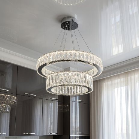 Светодиодная хрустальная люстра Diasha 105W до 20 м² цвет Хром 575/600+420HR