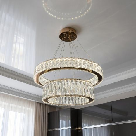 Современная хрустальная люстра Diasha 105W до 20 м² цвет Золото 575/600+420G