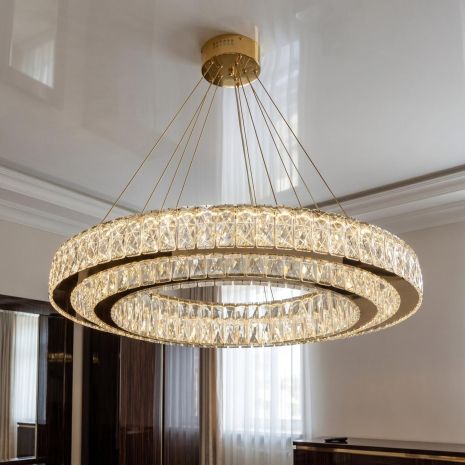 Люстра с хрустальными кольцами Diasha 152W до 25 м² цвет Золото 575/800+620G