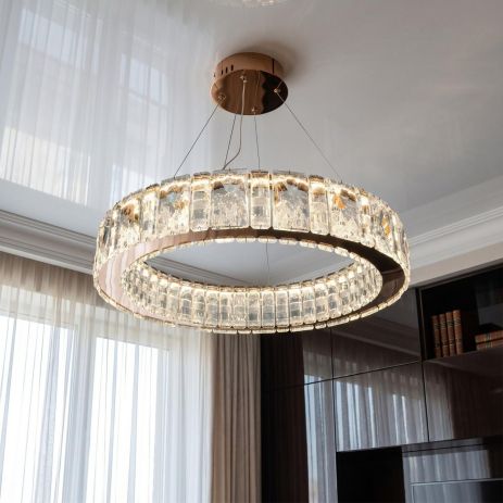 Круглая подвесная люстра с кристаллами Diasha 68W до 16 м² цвет Золото 585/600G