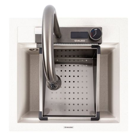 Гранітна мийка VALESO VIVA 5149 матова біла в крапку