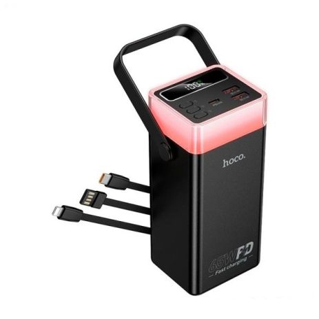 Повербанк HOCO DB103 65W fully compatible power bank with built-in cable and camping light 40000mAh |2USB/1Type-C, PD/QC, 65W/3A| black