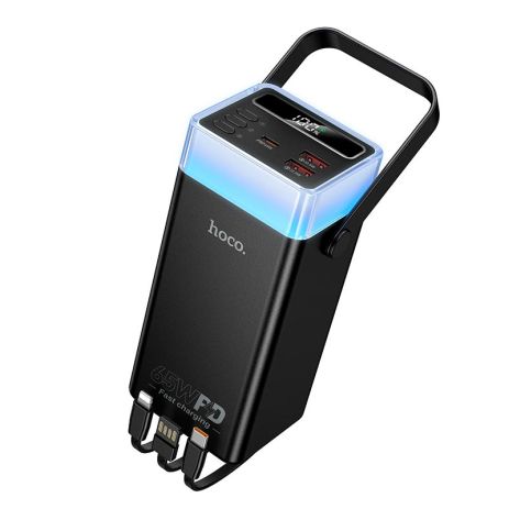 Повербанк HOCO DB103 65W fully compatible power bank with built-in cable and camping light 40000mAh |2USB/1Type-C, PD/QC, 65W/3A| black