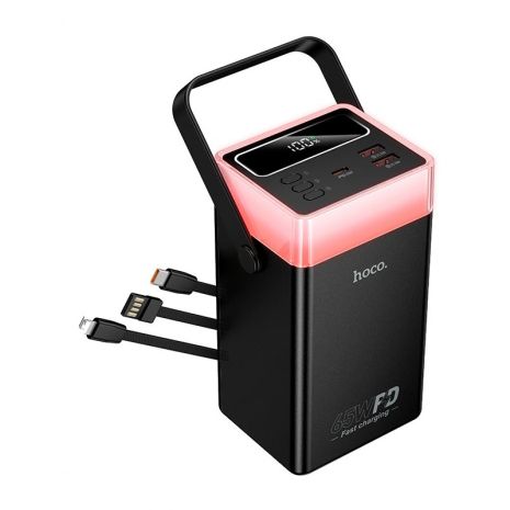 Повербанк HOCO DB103A 65W fully compatible power bank with built-in cable and camping light 60000mAh | 2USB black