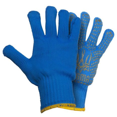 Трикотажные перчатки с точечным ПВХ покрытием р10 Тризуб (синие), кратно 12 парам SIGMA 9442621