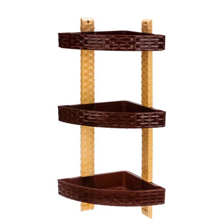 Полка угловая 3-ярусная для ванной комнаты R-Plastic Ротанг 12300/brown