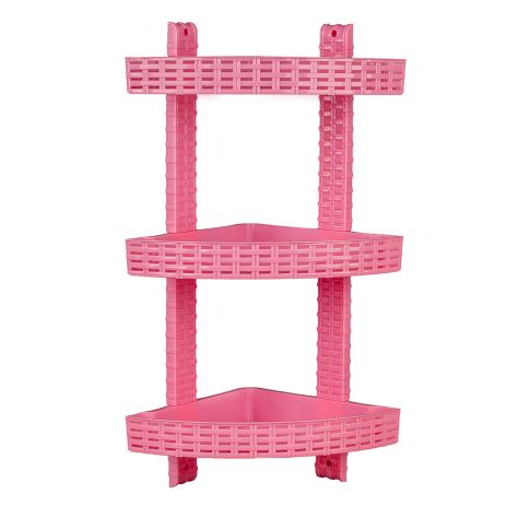 Полка угловая 3-ярусная для ванной комнаты R-Plastic Ротанг 12300/pink