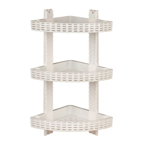 Полка угловая 3-ярусная для ванной комнаты R-Plastic Ротанг 12300/white