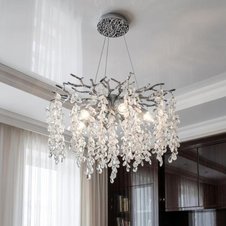 Подвесная люстра с камушками Diasha цоколь E14 ламп 6 шт цвет Хром P8068/D500HR