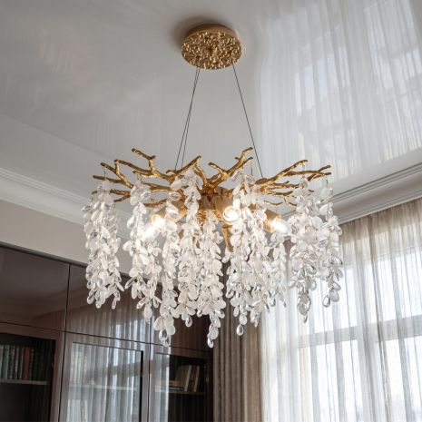 Люстра с подвесками в спальню Diasha цоколь E14 ламп 6 шт цвет Золото P8068/D500G