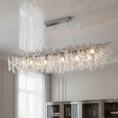 Длинная люстра над столом Diasha цоколь E14 ламп 12 шт цвет Хром P8088/L1200x300HR