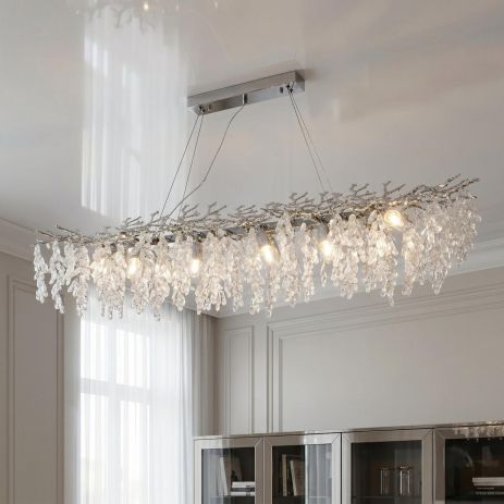 Длинная люстра над столом Diasha цоколь E14 ламп 12 шт цвет Хром P8088/L1200x300HR