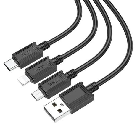 USB Кабель HOCO X74 3in1 USB - Lightning + MicroUSB + Type-C черный