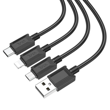 USB Кабель HOCO X74 3in1 USB - Lightning + MicroUSB + Type-C чорний