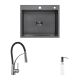 Комплект кухонна мийка Kroner Schwarze-6050HM PVD + змішувач Ersel-GRP03393BLK + дозатор Spender-026