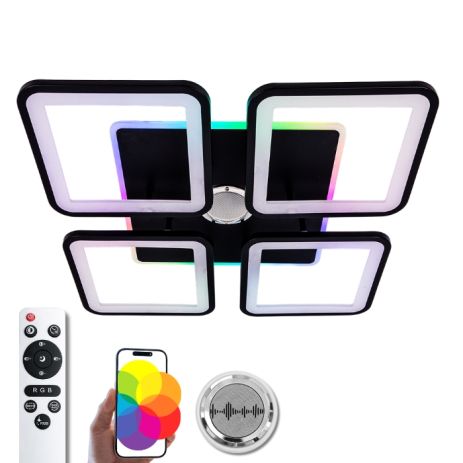 Люстра стельова світлодіодна з музичною колонкою та RGB підсвіткою для вітальні та спальні VALESO YZD1268 Чорн