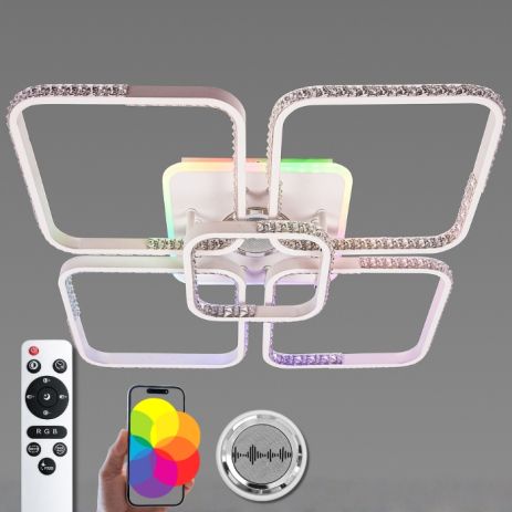 Люстра стельова світлодіодна з музичною колонкою та RGB підсвіткою для великої вітальні VALESO YZD1271 Білий