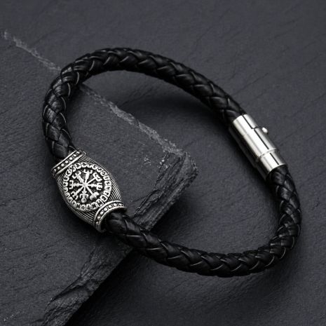 Черный кожаный браслет Вегвизир шлем ужаса