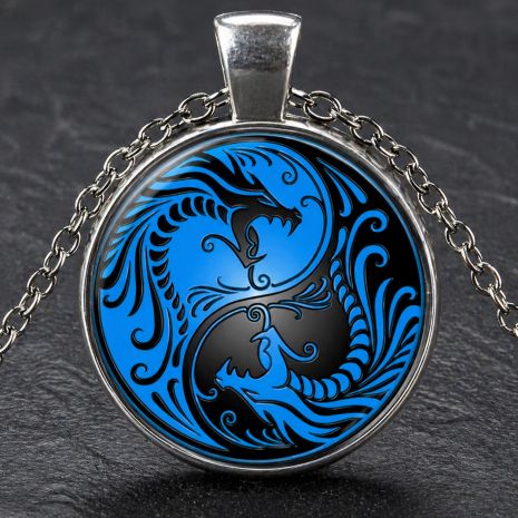 Кулон інь-янь із драконом Синє і чорне амулет оберіг талісман підвіска дракон інь янь