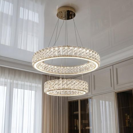 Підвісна кришталева люстра Artlight 117W до 20 м² колір Золото 24262-600+400GD