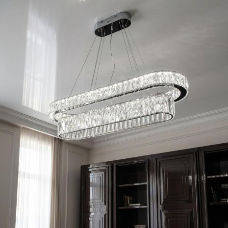 Кришталева метрова люстра Diasha 152W до 25 м² колір Хром 575/1000x350HR