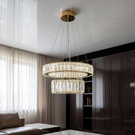 Люстра двома кришталевими кільцями Diasha 82W до 18 м² колір Золото 575/500+320G