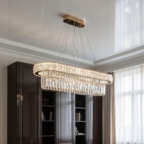 Метрова кришталева люстра Diasha 152W до 25 м² колір Золото 575/1000x350G