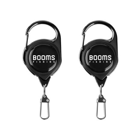 Ретрактор брелок-карабін металевий BOOMS FISHING (37*97mm) нейлоновий шнур комплект 2шт Black