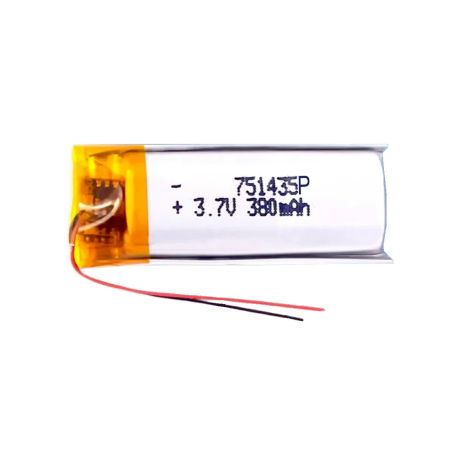 Аккумулятор 751435P универсальный с контроллером, 75 х 14 х 35 мм (380 mAh)/ для кейсов наушников, смарт часов, MP3 плееров