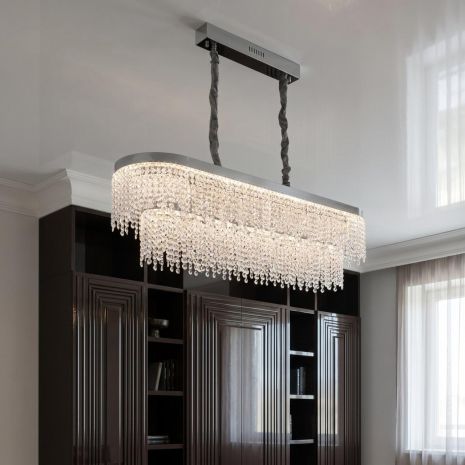 Овальная лед люстра с подвесками Diasha 250W до 40 м² цвет Хром 376-L1000x300CH