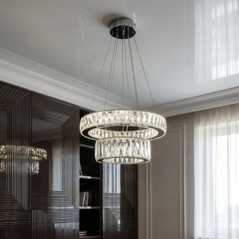Люстра светодиодная на два круга Diasha 82W до 18 м² цвет Хром 575/500+320HR