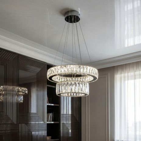 Люстра светодиодная на два круга Diasha 82W до 18 м² цвет Хром 575/500+320HR