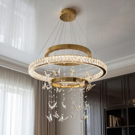 Люстра декоративная светодиодная с бабочами Diasha 176W до 30 м² цвет Золото 598/800+500+400G