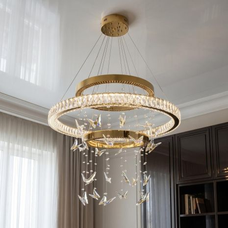 Люстра декоративна світлодіодна з метеликами Diasha 176W до 30 м² колір Золото 598/800+500+400G