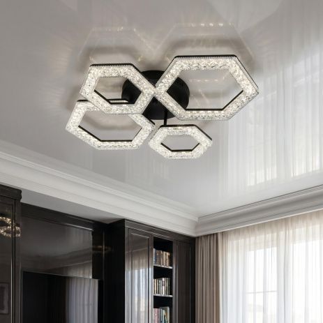 Люстра современная с акрилом Diasha 54W до 12 м² цвет Черный 6653/2+2BK