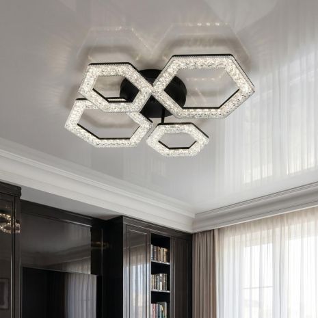 Люстра современная с акрилом Diasha 54W до 12 м² цвет Черный 6653/2+2BK