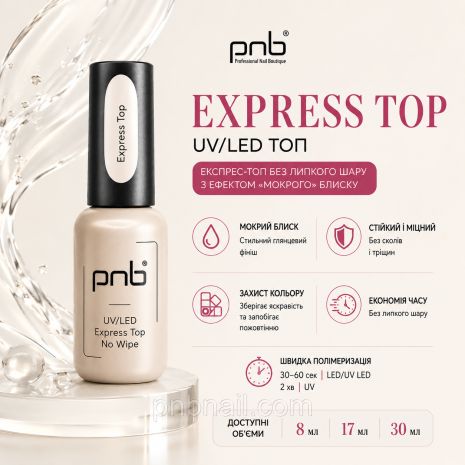 UV/LED Express Top без липкого слоя PNB - 8мл / 17мл / 30 мл / 50 мл