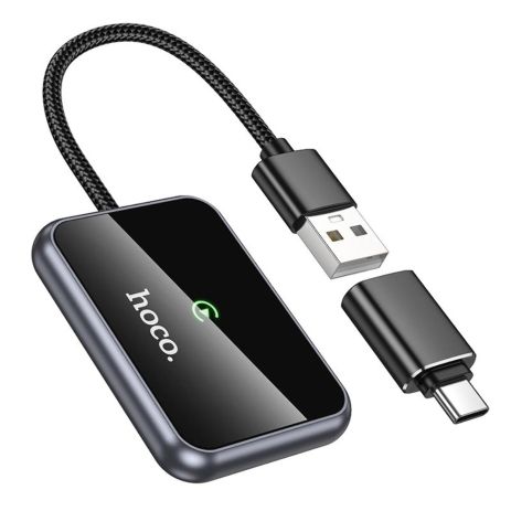Адаптер бездротовий автомобільний Hoco HU1 CarPlay USB/ Type-C metal grey