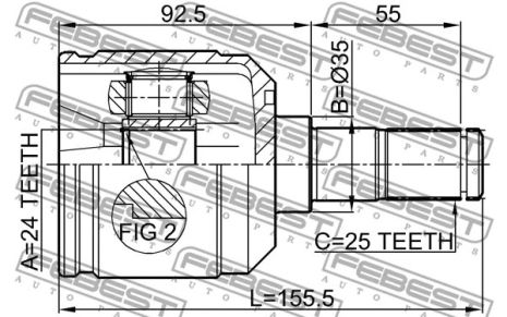 ШРУС внутренний 24x35x25 Mitsubishi Eterna VII/Mitsubishi Galant V/Mitsubishi Galant VII, FEBEST (0411E55)
