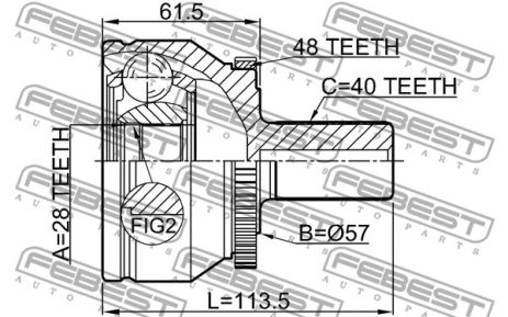 ШРУС наружный 28x57x40 Volvo 240/Volvo 240 Break/Volvo 240 Kombi, FEBEST (2710XC90A48)