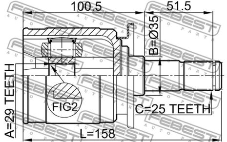 ШРУС внутренний задний 29x35x25 Mitsubishi Airtrek I/Mitsubishi Outlander I, FEBEST (0411CU20RR)